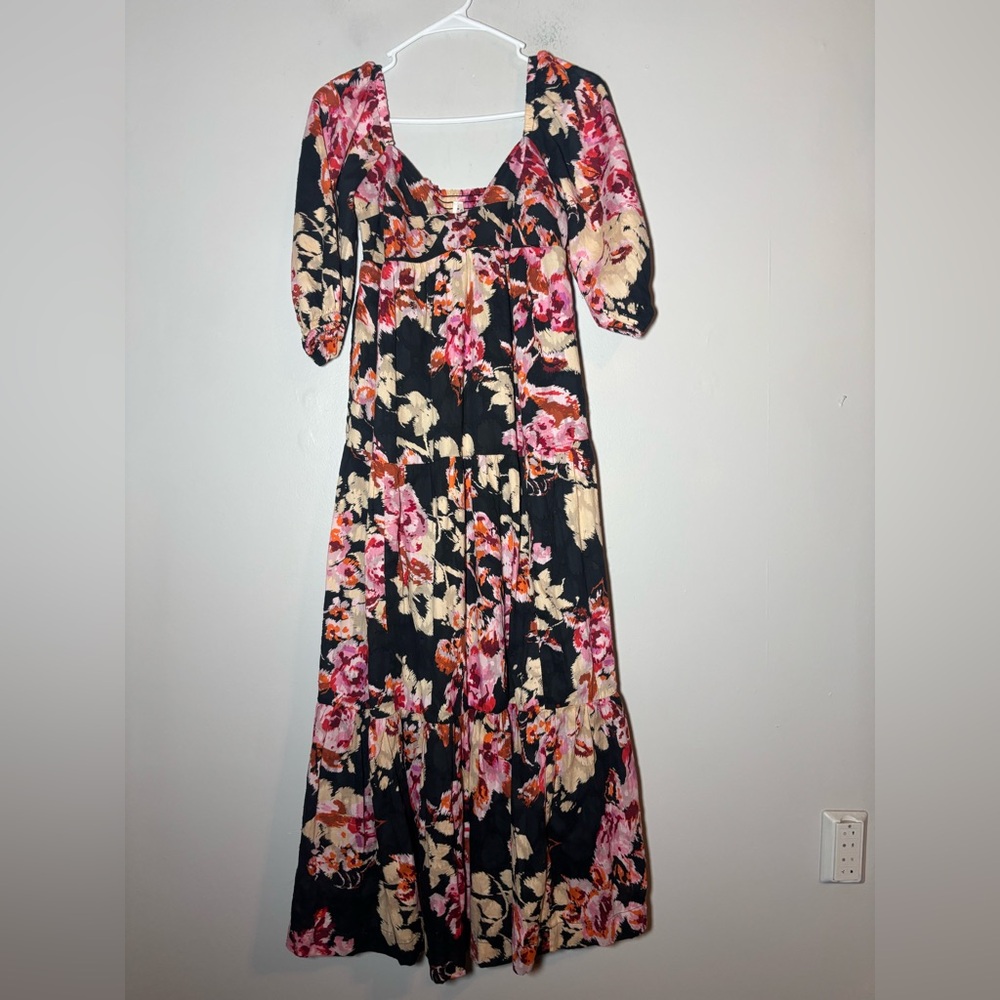 Anthropologie Floral Maxi Dress in Black and Pink